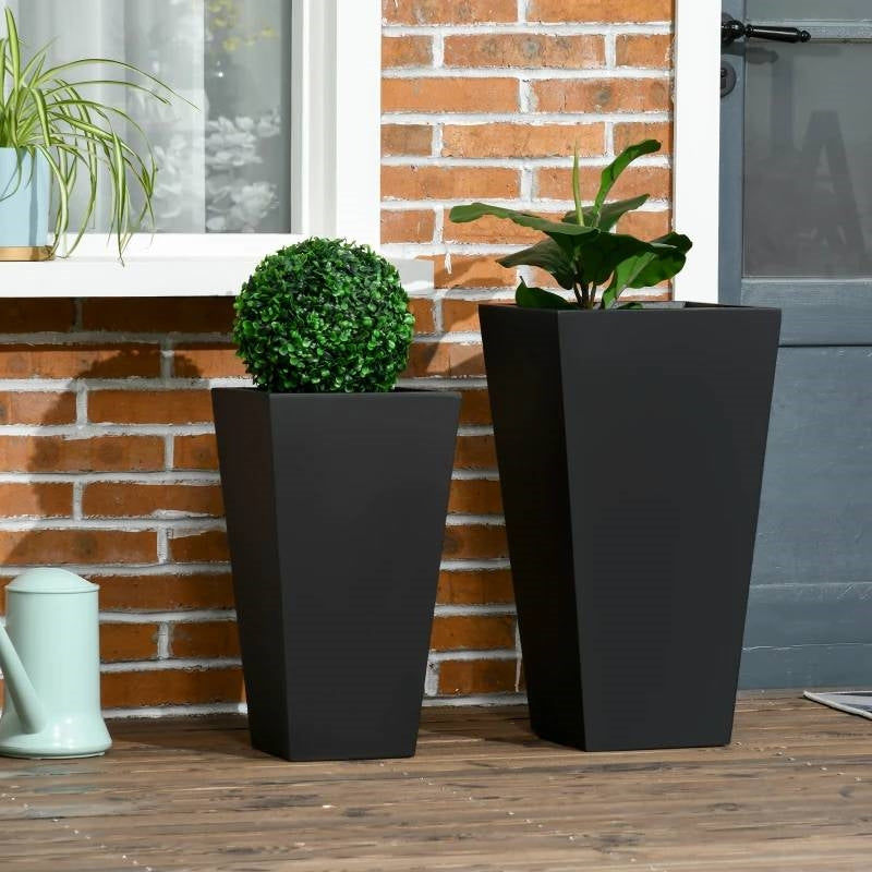 Large Outdoor Planers Set of 2 – Modern Tall Black Planter Pots for Patio, Porch & Garden