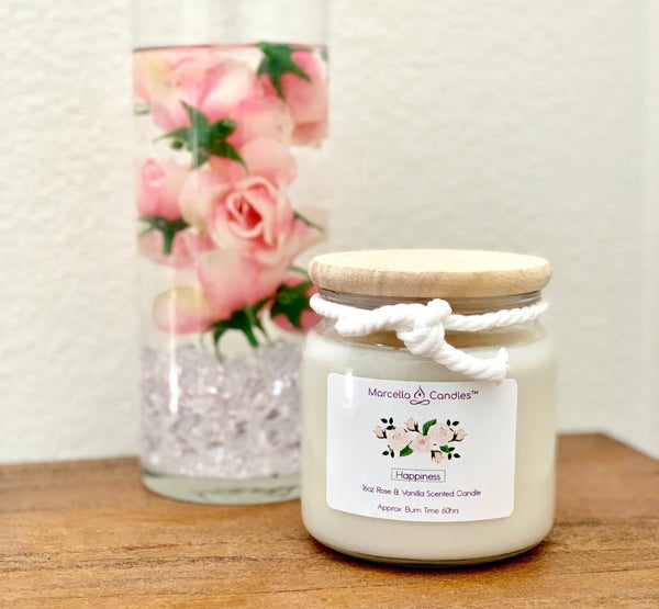 Handmade Soy Wax Candle with Pink Flowers - Wedding Favor 