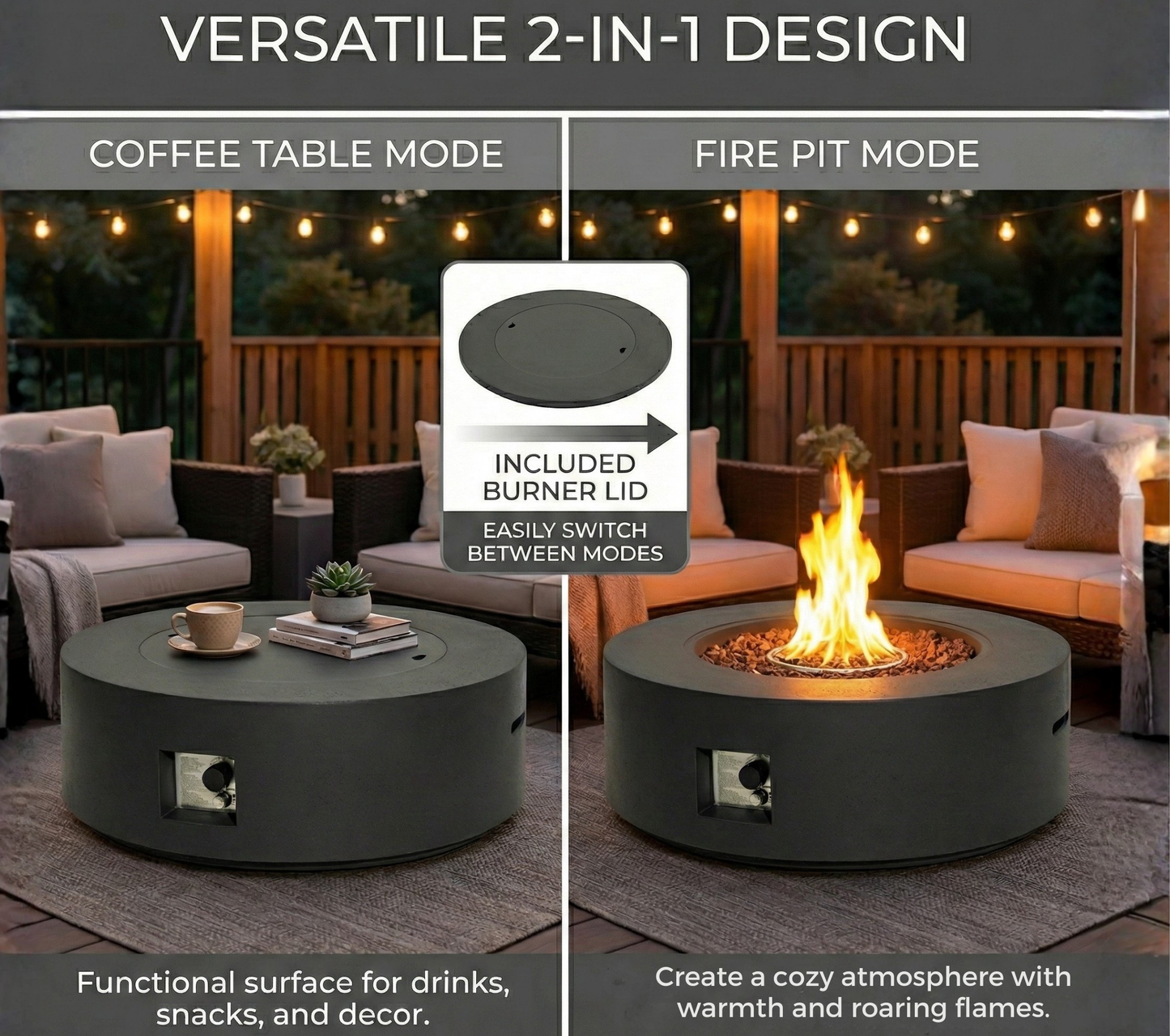 Propane Fire Pit Table – 40" Outdoor Patio Fire Pit with Lid