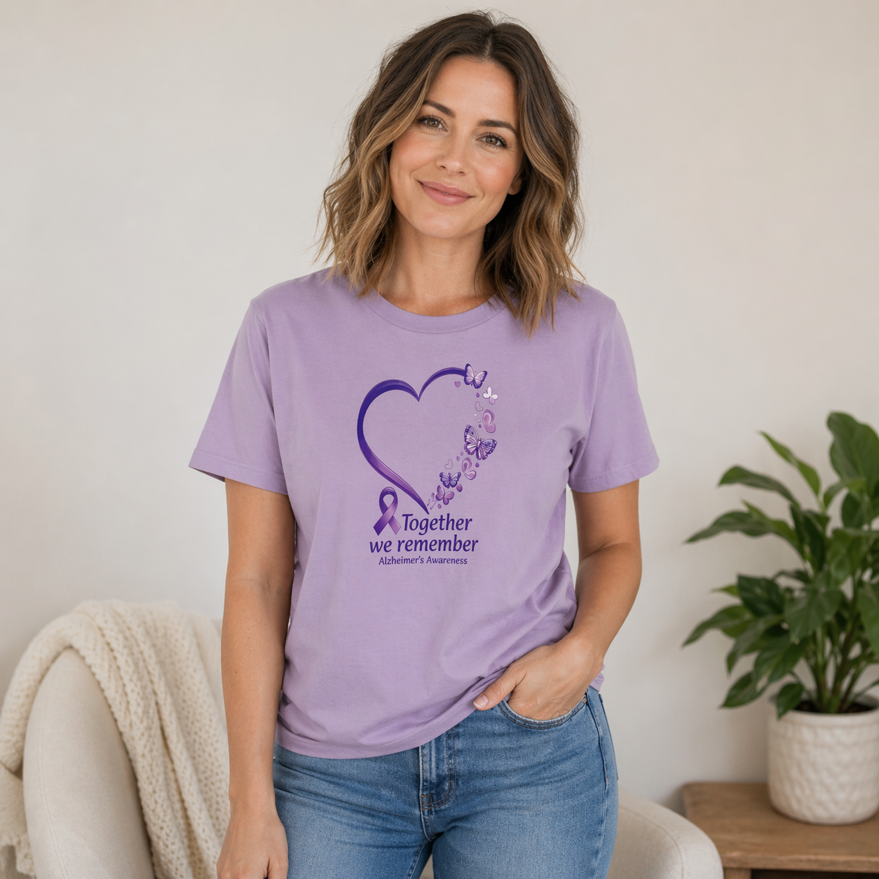 Alzheimer’s Awareness Shirt – Together We Remember Purple Ribbon Heart Soft Cotton Blend Shirt