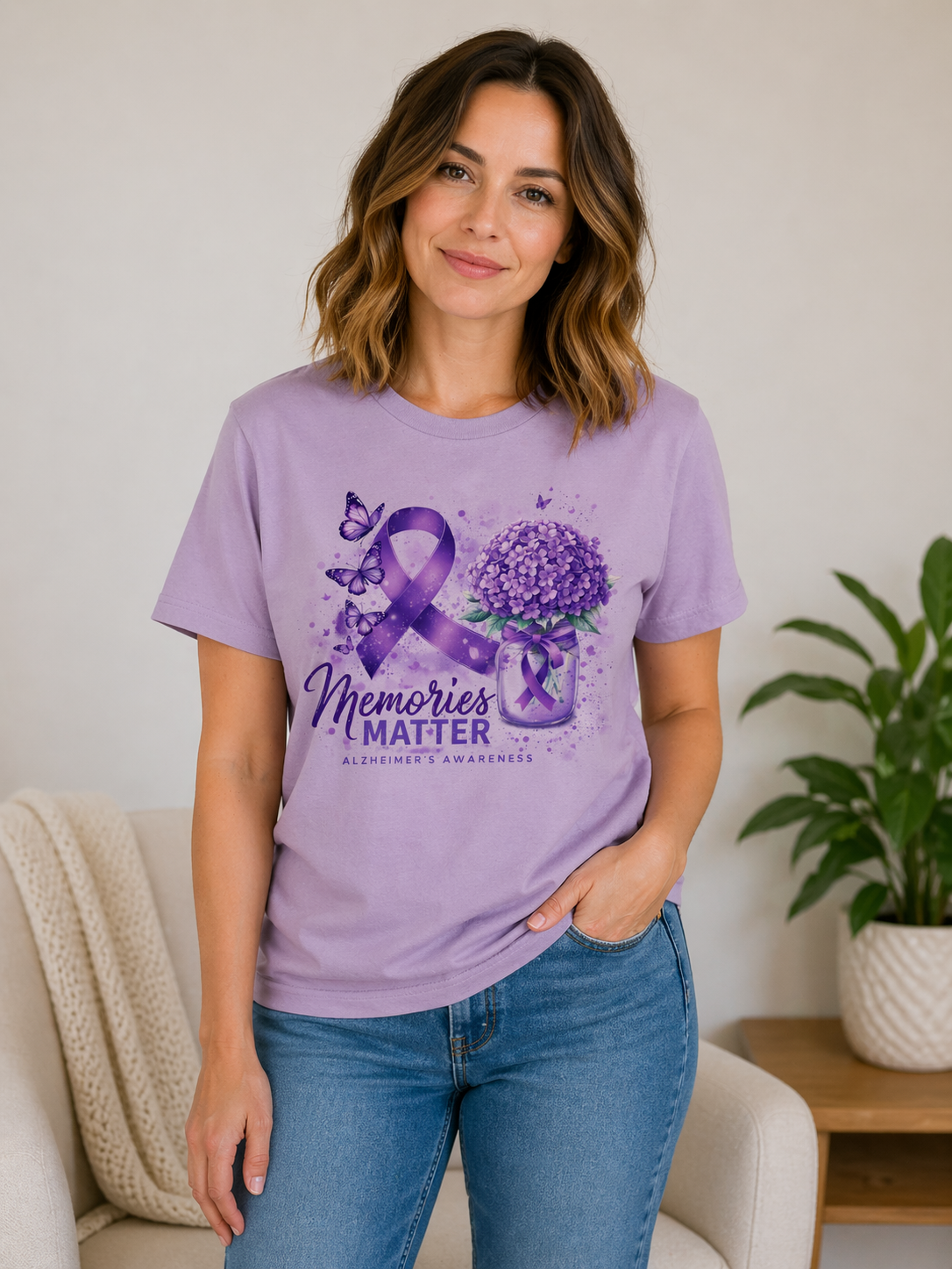 Alzheimer’s Awareness Shirt – Memories Matter Purple Ribbon Soft Cotton Blend Shirt