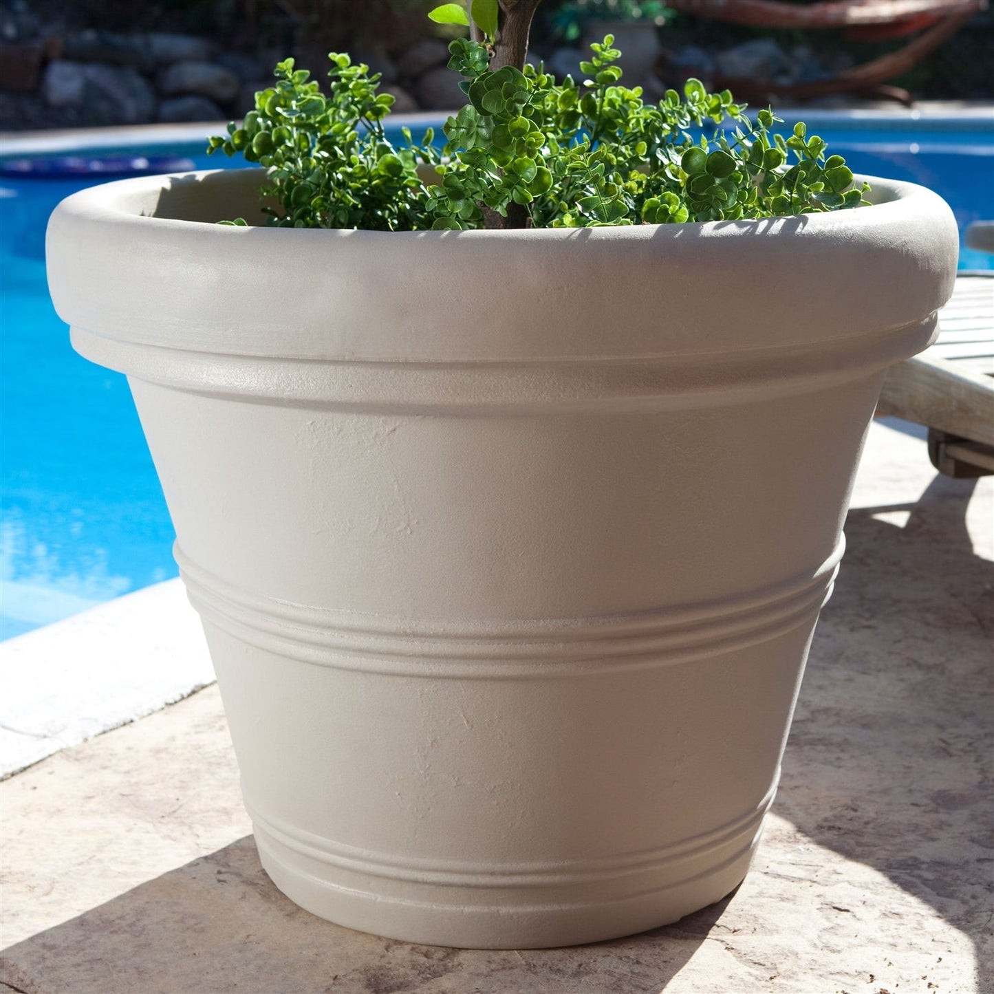 Outdoor Concrete Planter 26 Inch Round Weathered Resin Patio Pot for Garden Plants or Small Trees