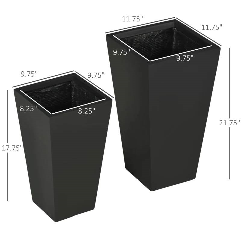 Large Outdoor Planers Set of 2 – Modern Tall Black Planter Pots for Patio, Porch & Garden