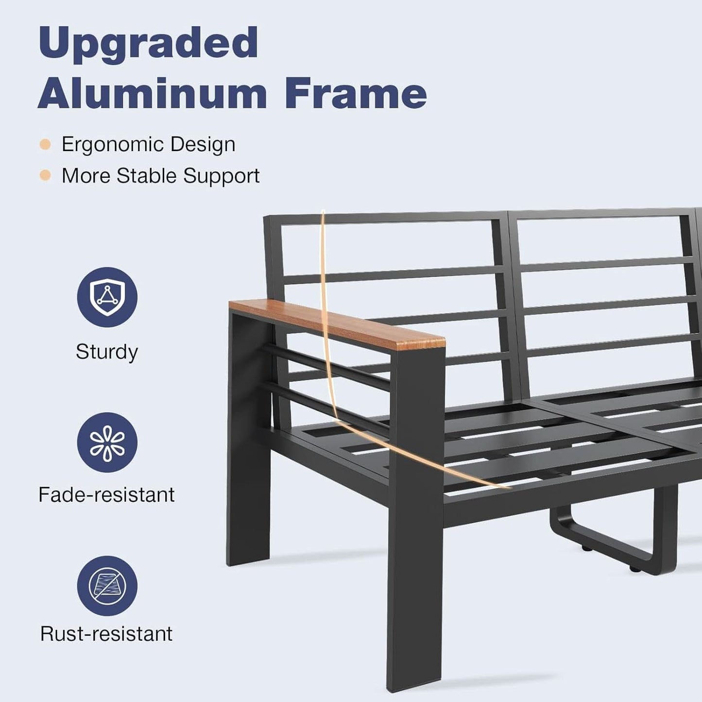 5 Piece Outdoor Patio Furniture Set – Modern Aluminum Conversation Set with Cushioned Sofa & Coffee Table