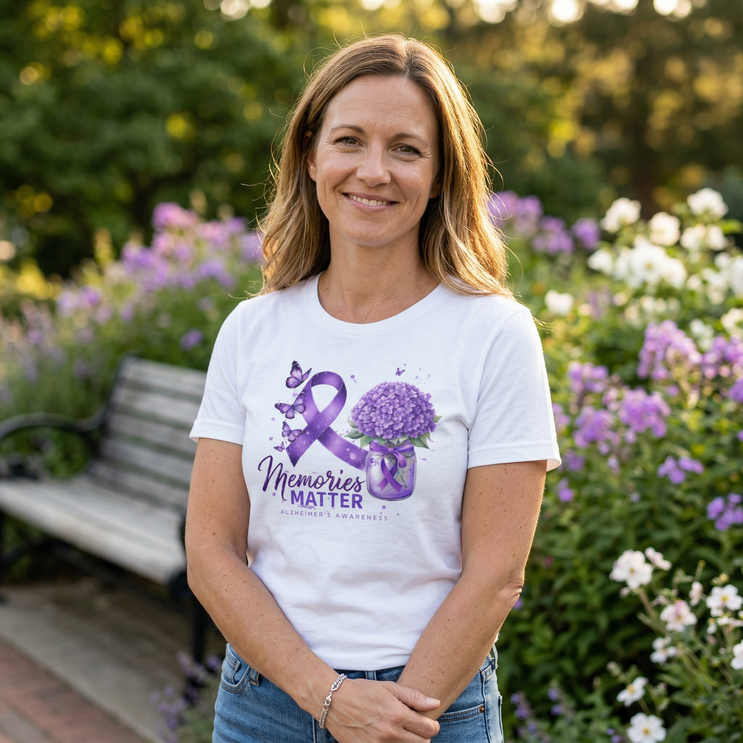 Alzheimer’s Awareness Shirt – Memories Matter Purple Ribbon Soft Cotton Blend Shirt