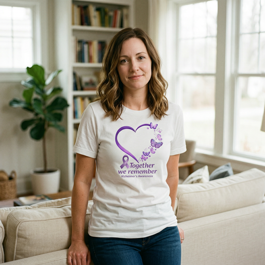 Alzheimer’s Awareness Shirt – Together We Remember Purple Ribbon Heart Soft Cotton Blend Shirt