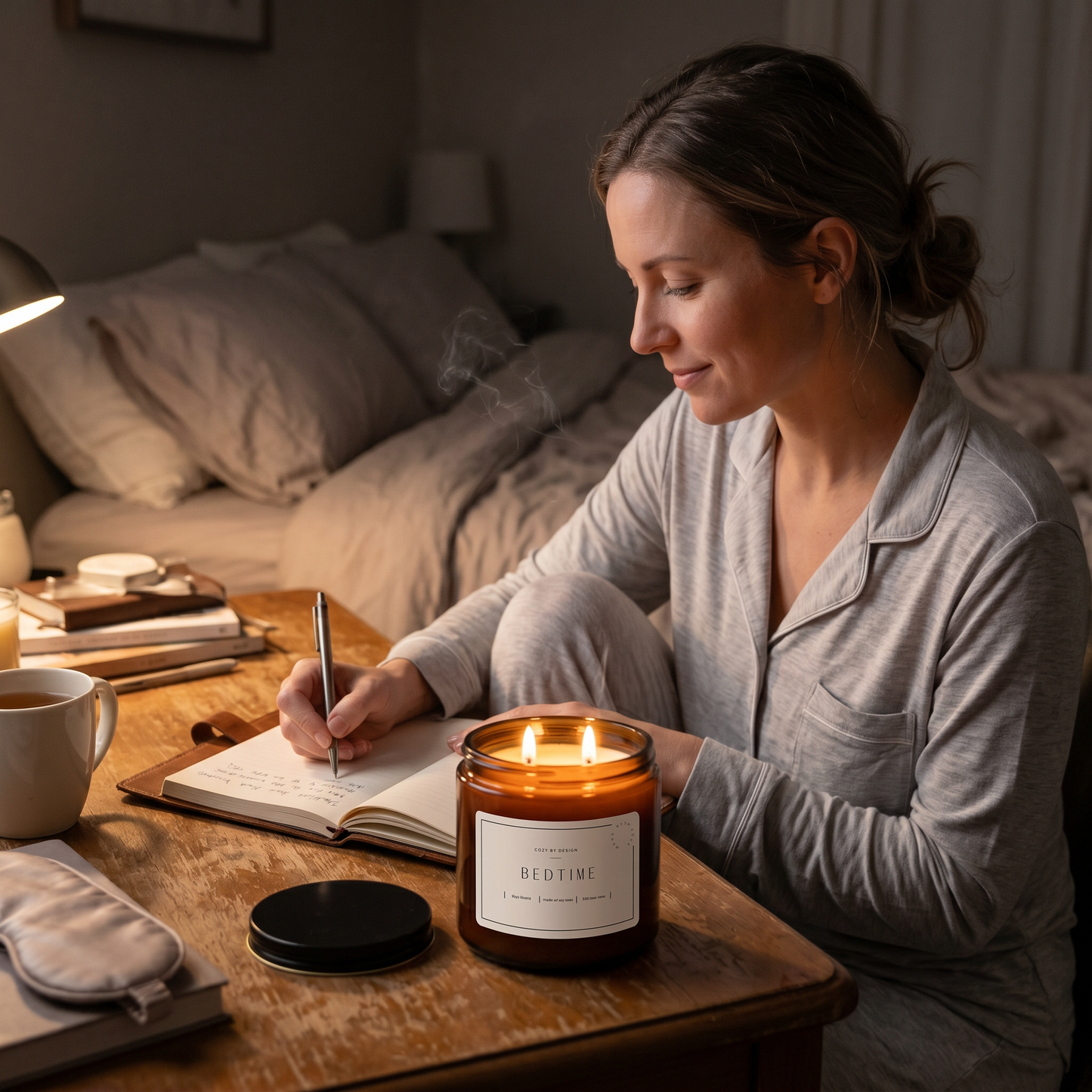 Bedtime Sleep Candle Gift Set – 12oz Lavender Chamomile Soy Candle + Gentle Reset Journal PDF for Stress Relief & Relaxation