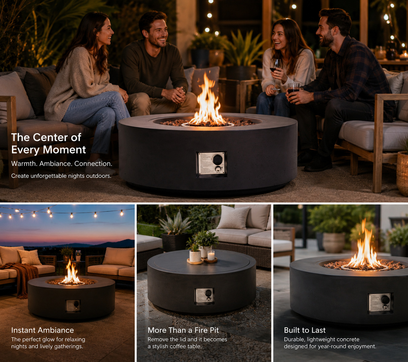 Propane Fire Pit Table – 40" Outdoor Patio Fire Pit with Lid